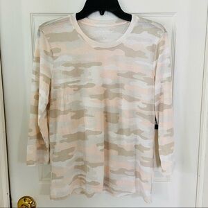NWT LUCKY BRAND camo army print pink & tan lightweight burn out long sleeve top